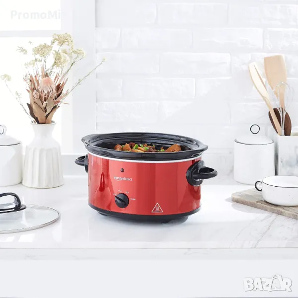 Уред за бавно готвене Amazon Basics MD-THB35 Slow Cooker 3.5л 210W Съд за готвене с капак Оризовар, снимка 1