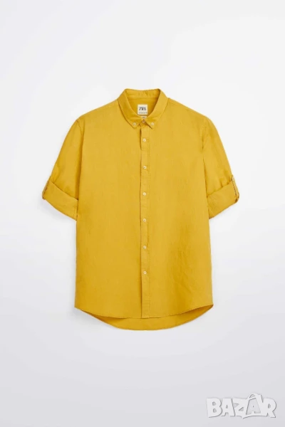 Мъжка лека риза Zara, 55% лен, 45% памук, Жълта, XL, снимка 1