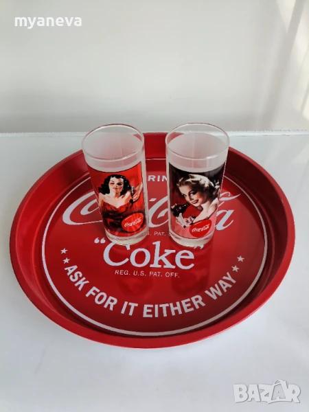 Coca-Cola , Кока Кола, метална табла , поднос с две чаши , снимка 1