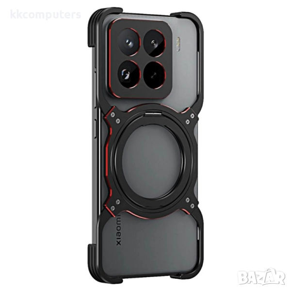 Xiaomi 15 Pro Удароустойчив Метален Калъф със Стойка MagSafe + Скрийн Протектор – Черен, Червен, Лил, снимка 1
