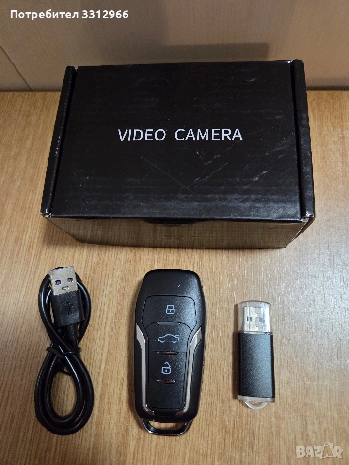 Чисто нова Мини скрита камера ключ за кола 1080P запис на microSD + подарък SD, снимка 1