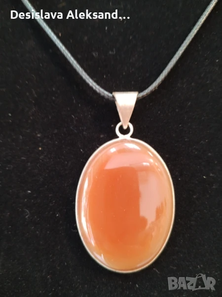 Колие със карнеол с обков със сребърно покритие , снимка 1