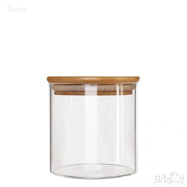 Стъклен буркан с бамбуков капак Ø10 x 10 см, 700 мл, снимка 1