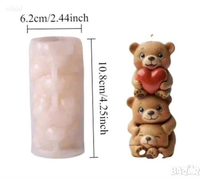 3d 3 глави глава мече мечета ❤  в колона силиконов молд форма свещ смола шоколад гипс , снимка 1