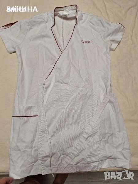 работна престилка с къс ръкав, връзки и джоб, снимка 1