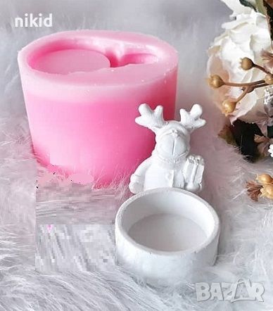 3D Елен с поставка за свещ свещник кашпа силиконов молд форма гипс декор украса коледен, снимка 1