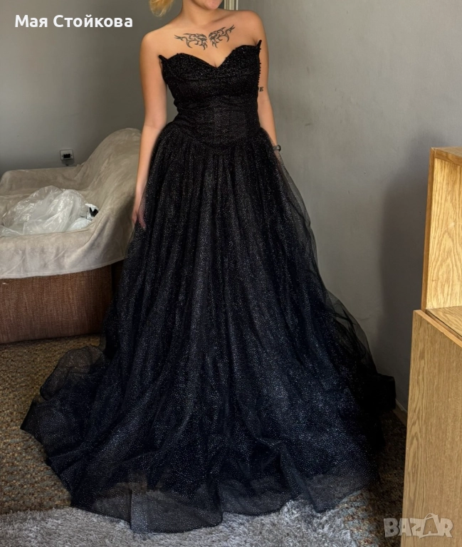 Черна дълга бална рокля, снимка 1