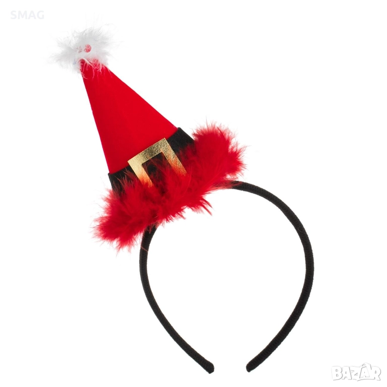 Коледна диадема с червена шапка и пера_1245265, снимка 1