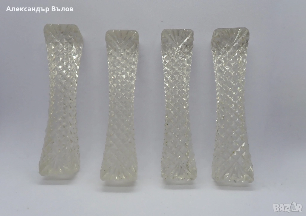 Стар Комплект от 4 бр Поставки за Прибори Стъкло Сервиране Изискано Хранене , снимка 1