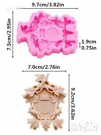 Есенно пано с листа дървена къща къщичка часовник силиконов молд форма фондан гипс шоколад декор, снимка 3 - Форми - 47376593