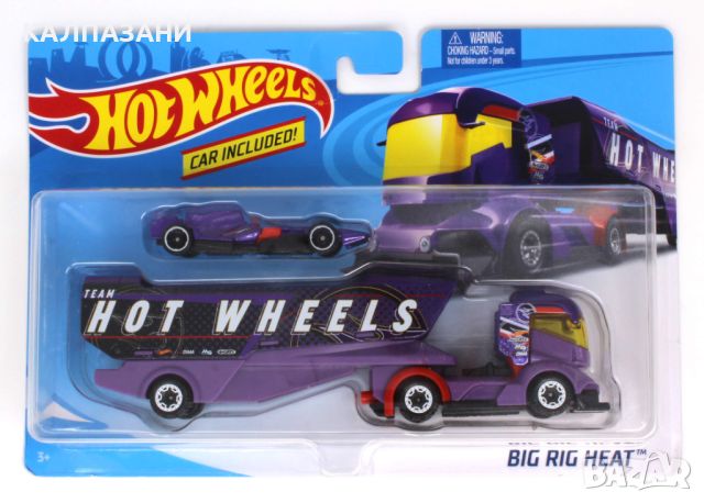 Hot Wheels BDW51Mattel Metal Big Rig Heat With Detachable Trailer And Car, Pack Of 1, Purple , снимка 1 - Коли, камиони, мотори, писти - 46376200