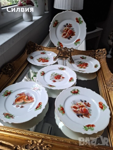 Антикварен Комплект Десертни Чинии „P.K. Silesia“ – Късче История от Силезия