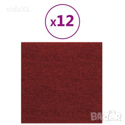 vidaXL Стенни панели, 12 бр, виненочервени, 30x30 см, плат, 1,08 м²（SKU:343792, снимка 1