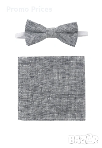 Promo сива луксозна ленена папийонка + кърпичка , снимка 4 - Други - 53149192