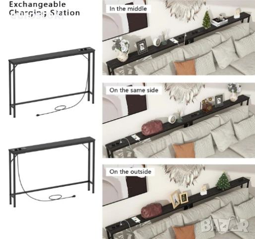 Конзолна маса VEDECASA с 2 зарядни станции, тънка конзолна маса за диван, спалня, коридор, индустриа, снимка 3 - Маси - 52777297
