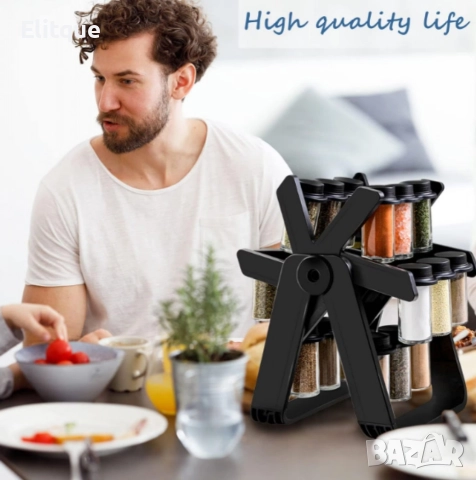 Стилен въртящ се органайзер за подправки,стъклени бурканчета,18 части, снимка 9 - Аксесоари за кухня - 52613646