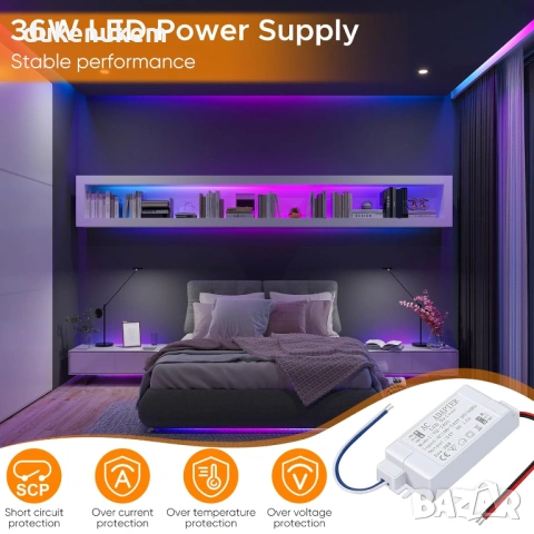 LED трансформатор 12V 24W (2A) – без трептене, безшумен, снимка 6 - Друга електроника - 53257515