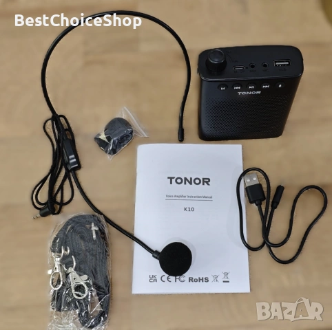 Усилвател на глас с микрофон слушалки, мегафон, презареждаема PA система - TONOR K10, снимка 3 - Слушалки и портативни колонки - 53616286