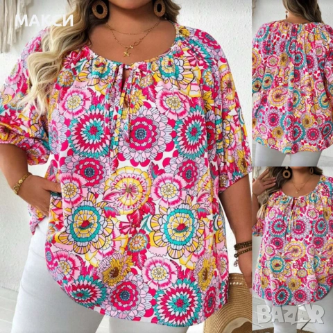 Макси разкошна ефирна туника с ефектна вързалка в красив ярък свеж флорален десен