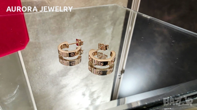 CARTIER Love Rose Gold Hoop 2 Diamonds Small Model Дамски Обеци, снимка 2 - Обеци - 52854739