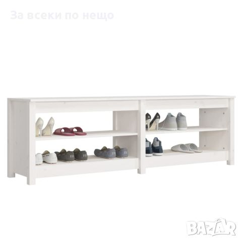 Пейка за обувки бяла 160x36,5x50 см масивна борова дървесина, снимка 4 - Шкафове - 45885584