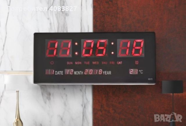 Цифров стенен LED часовник с показване на календар и температура, снимка 3 - Други - 45539903