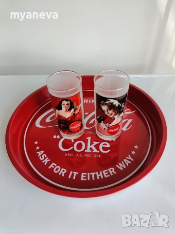 Coca-Cola , Кока Кола, метална табла , поднос с две чаши 