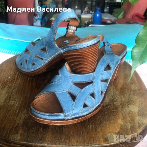 Сини дамски сандали на среден ток KARYOKA, снимка 8 - Сандали - 46335754