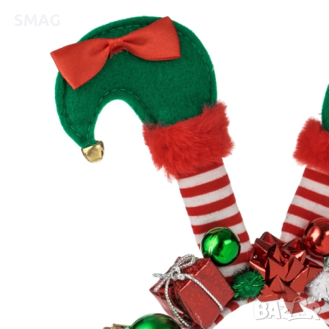 Коледна диадема с рога и крачета на елф, червено-бяла и зелена_1242798, снимка 2 - Шноли, диадеми, ленти - 52707198