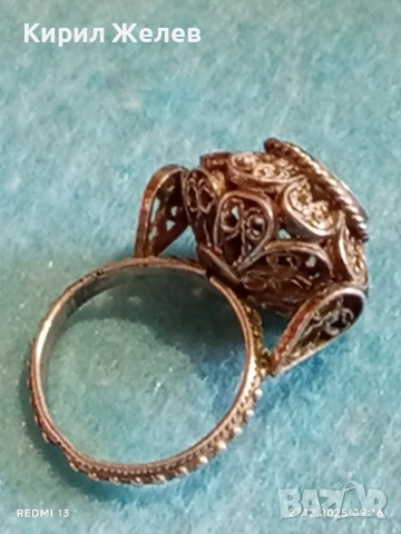 Старинен възрожденски стил сребърен пръстен филигранна изработка 52446, снимка 13 - Пръстени - 52909420