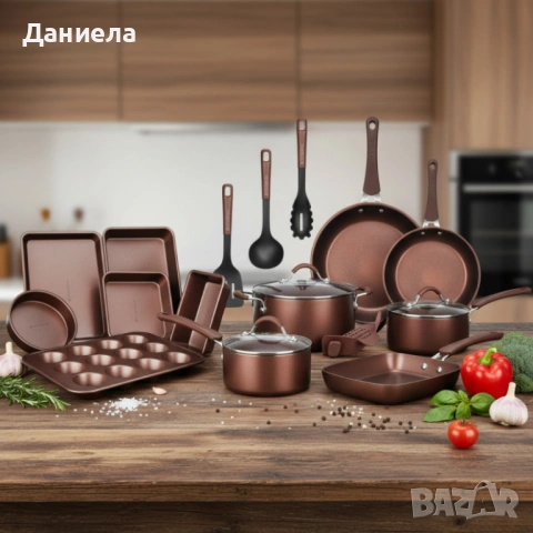 Комплект 20 части Edenberg EB-5655 от кован алуминий — незалепващо мраморно покритие за равномерно г