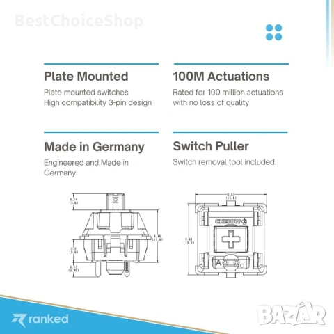 Пакет Cherry MX ключове за механични клавиатури, Превключватели MX1AL1NA Cherry RGB червени, 65 бр., снимка 2 - Други - 53360449