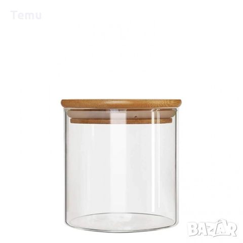 Стъклен буркан с бамбуков капак Ø10 x 10 см, 700 мл, снимка 2 - Съдове за готвене - 46430593
