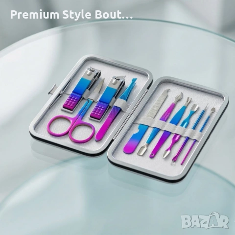Комплект за маникюр от 10 части в елегантен син калъф с матово покритие, снимка 7 - Други стоки за дома - 53922878