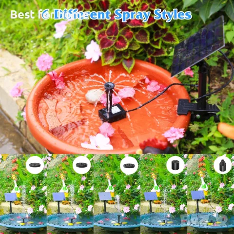 SUJFEE Соларен фонтан с щипки и комплект от 7 дюзи, снимка 3 - Градински мебели, декорация  - 50334334