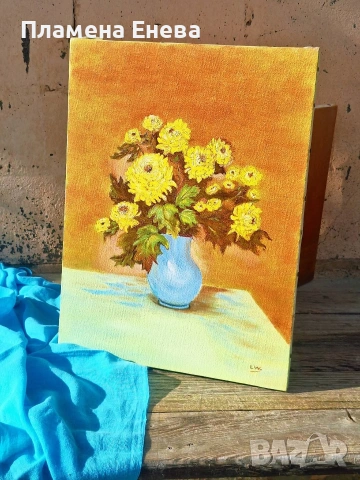 Два авторски натюрморта с маслени бои върху платно , снимка 3 - Картини - 53627463