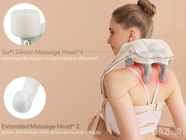 Безжичен 2в1 5D Шиацу масажор със загряваща функция, day wolf, снимка 8 - Масажори - 51753732