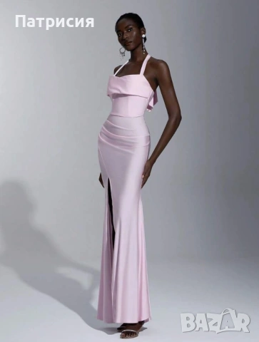 Чисто нова Елегантна, официална, дълга розова рокля с цепка, размер L  Л, еластан, за бал или сватба, снимка 2 - Рокли - 54220351