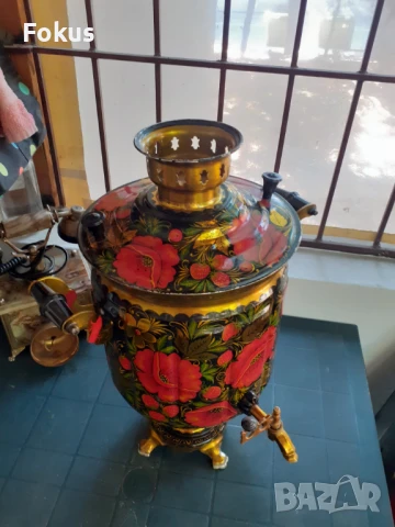 Невероятен голям руски рисуван самовар чайник, снимка 4 - Антикварни и старинни предмети - 50929641