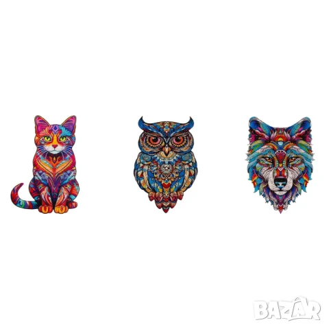 Дървен пъзел с животни / Детски дървени пъзели с животни - 3 модела