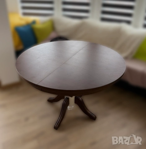 Разтегателна кръгла кухненска маса (MDF и масив), 6/8 души