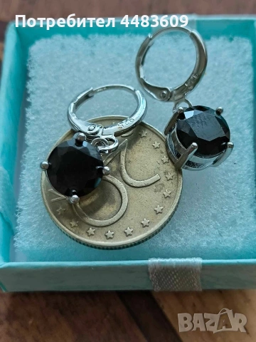 Сребърни обеци с черен цирконии 