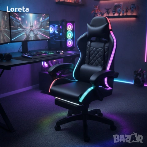 Геймърски стол за релакс с масаж и подложка за крака 