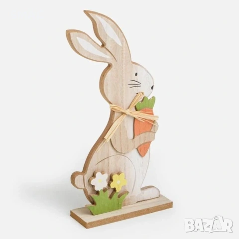 Великденска дървена декоративна фигура - заек с морков 14x5x30 см._1160780, снимка 3 - Декорация за дома - 54224119