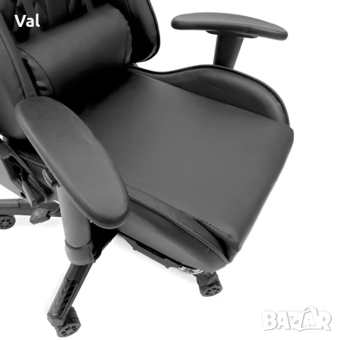 Геймърски стол с прибираща се подложка за крака и функция за масаж - черен, снимка 11 - Столове за офис - 53641895