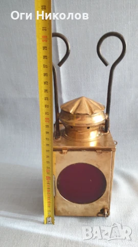 Месингов фенер с бяла и червена светлина, снимка 8 - Антикварни и старинни предмети - 50507053