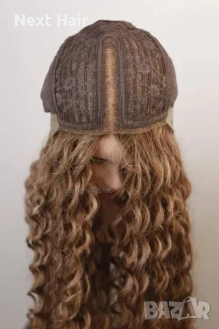 Омбре къдрици 80 см - кафява перука с реалистичен път 13x4x1, снимка 11 - Аксесоари за коса - 52878649