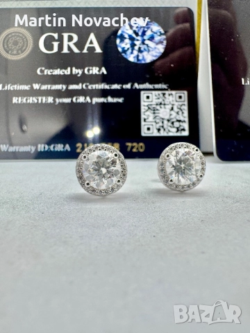 Сребърни обеци с мойсанит (Диамант) 1 карат, снимка 9 - Обеци - 52253349