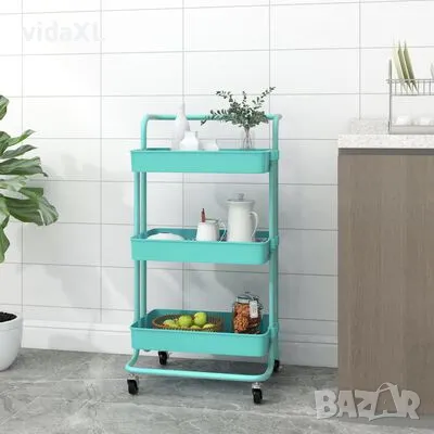 vidaXL Кухненска количка, 3 нива, тюркоаз, 42x35x85 см, желязо и ABS（SKU:336338）, снимка 2 - Други - 48672718