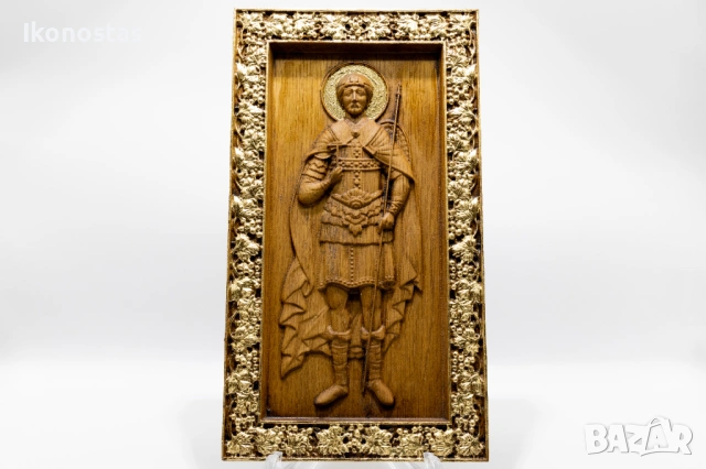 Позлатена дървена релефна икона на Свети Димитър